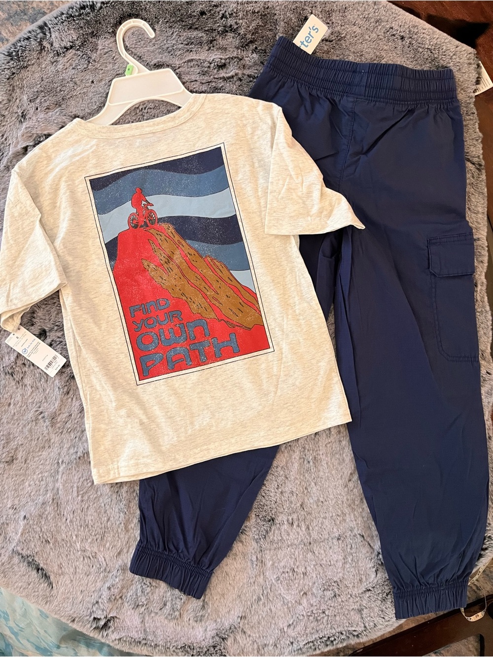 New Carter's Boys Navy Cargo Jogger Pants & Graphic Set size 8